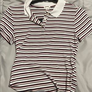 Striped red and white collared shirt